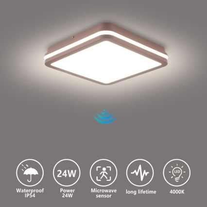 Brilagi - BENE LED/24W/230V kültéri mennyezeti lámpatest érzékelővel 26x26 cm barna IP54