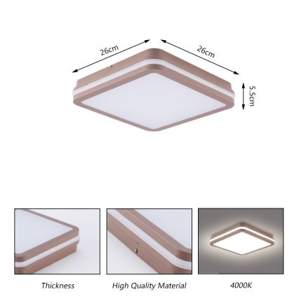 Brilagi - BENE LED/24W/230V kültéri mennyezeti lámpatest érzékelővel 26x26 cm barna IP54