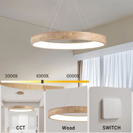 Brilagi - LED függeszték kábelen FALCON WOOD LED/60W/230V 3000/4000/6000K Ø 80 cm fa