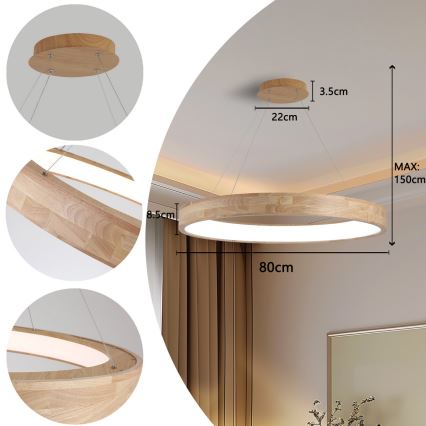 Brilagi - LED függeszték kábelen FALCON WOOD LED/60W/230V 3000/4000/6000K Ø 80 cm fa