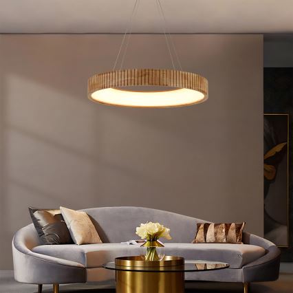 Brilagi - FALCON WOOD modern LED kábeles függeszték, 40 W, 230 V, 3000/4000/6000 K, Ø 60 cm, fa