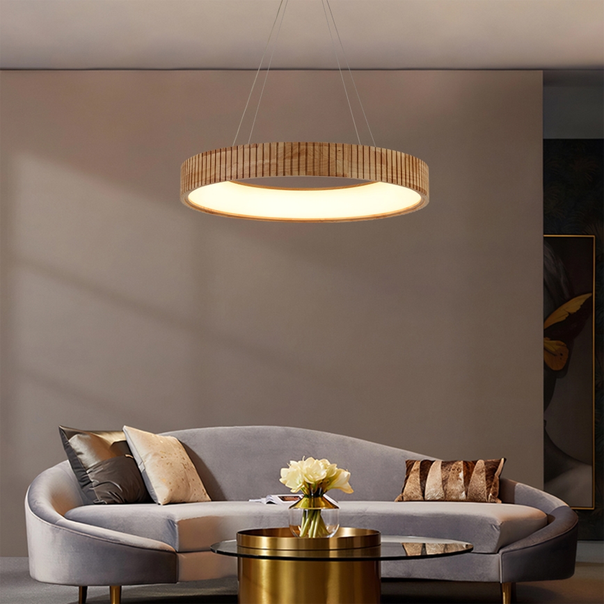 Brilagi - FALCON WOOD modern LED kábeles függeszték, 40 W, 230 V, 3000/4000/6000 K, Ø 60 cm, fa