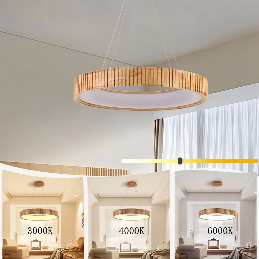 Brilagi - FALCON WOOD modern LED kábeles függeszték, 40 W, 230 V, 3000/4000/6000 K, Ø 60 cm, fa