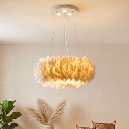 Brilagi - LED csillár kábelen FEATHER 3xE27/40W/230V + 3xLED/3W Ø 50 cm fehér