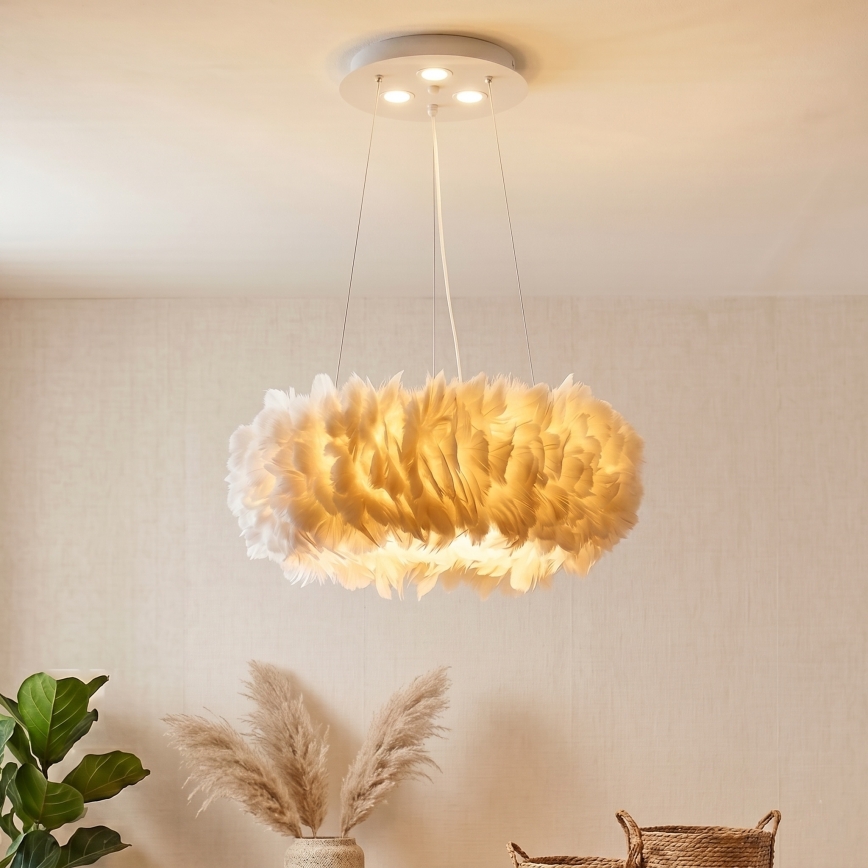 Brilagi - LED csillár kábelen FEATHER 3xE27/40W/230V + 3xLED/3W Ø 50 cm fehér