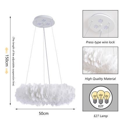 Brilagi - LED csillár kábelen FEATHER 3xE27/40W/230V + 3xLED/3W Ø 50 cm fehér