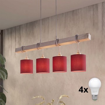 Brilagi - LED csillár kábelen NUBILA 4xE27/60W/230V szürke/pompeji vörös