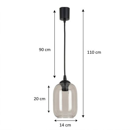 Brilagi - LED csillár kábelen RETRO GLASS 1xE27/60W/230V átm. 14 cm fekete/füstszürke