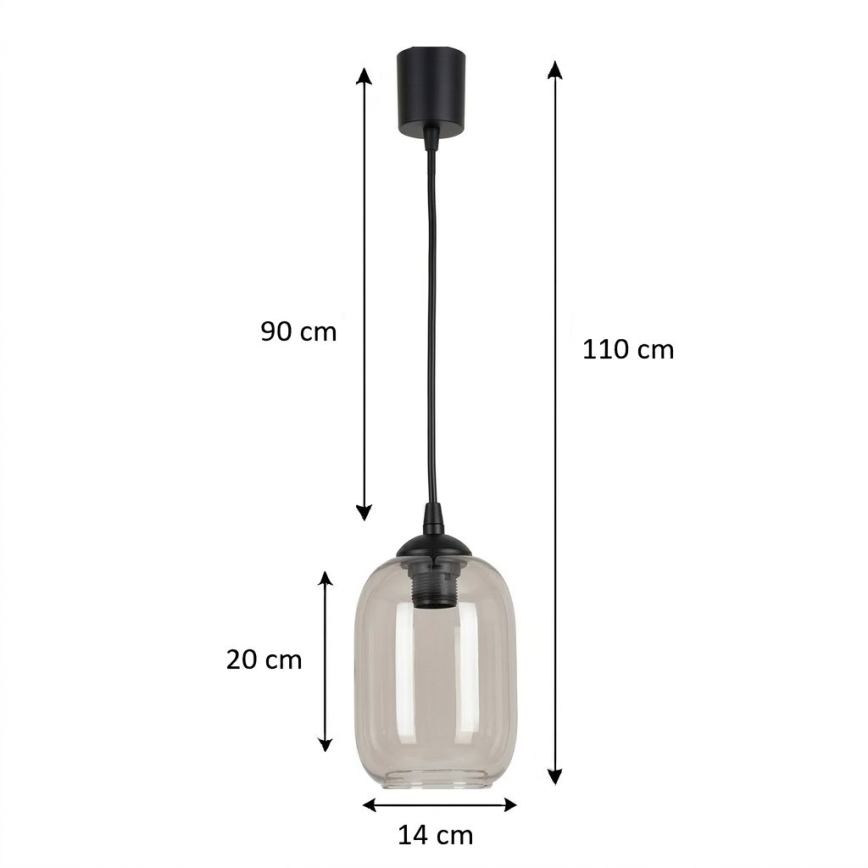 Brilagi - LED csillár kábelen RETRO GLASS 1xE27/60W/230V átm. 14 cm fekete/füstszürke