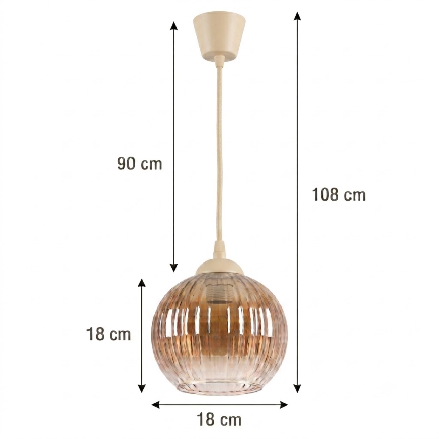 Brilagi - LED függőlámpa zsinóron RETRO GLASS 1xE27/60W/230V átm. 18 cm bézs/füstbarna