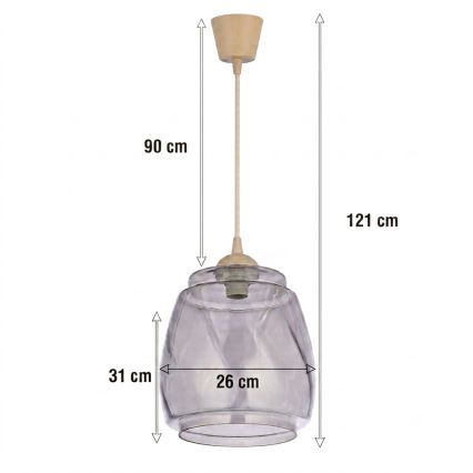 Brilagi - LED kábeles függeszték RETRO GLASS 1xE27/60W/230V Ø 26 cm bézs/füstszürke