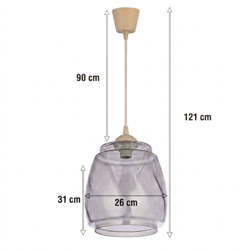 Brilagi - LED kábeles függeszték RETRO GLASS 1xE27/60W/230V Ø 26 cm bézs/füstszürke