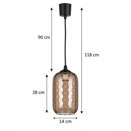 Brilagi - LED függőlámpa kábelen RETRO GLASS 1xE27/60W/230V átm. 14 cm fekete/füstbarna
