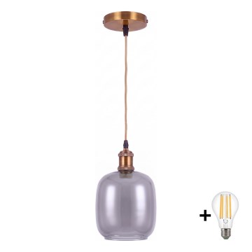 BRILAGI - LED csillár kábelen RETRO GLASS 1xE27/60W/230V átm. 14 cm arany/füstszürke