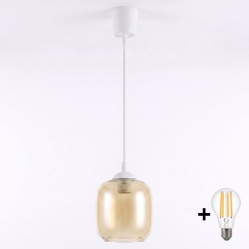 Brilagi - LED csillár kábelen RETRO GLASS 1xE27/60W/230V átm. 14 cm fehér/füstös barna
