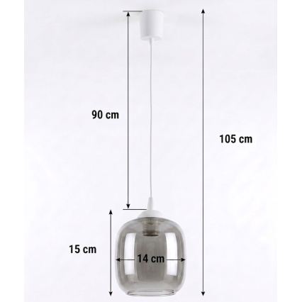 Brilagi - LED függőlámpa kábellel RETRO GLASS 1xE27/60W/230V átm. 14 cm fehér/füstszürke