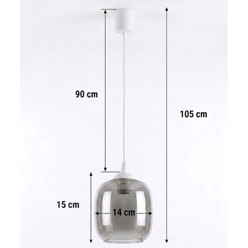 Brilagi - LED függőlámpa kábellel RETRO GLASS 1xE27/60W/230V átm. 14 cm fehér/füstszürke