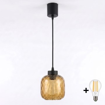 Brilagi - LED csillár kábelen RETRO GLASS 1xE27/60W/230V átm. 14 cm fekete/füstbarna