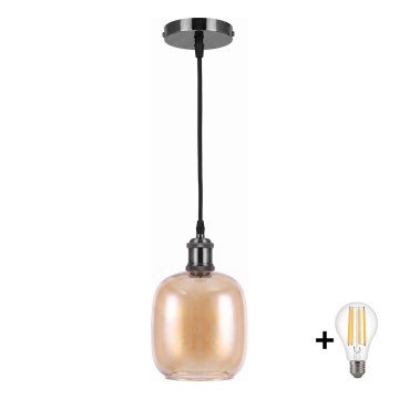 BRILAGI - LED csillár kábelen RETRO GLASS 1xE27/60W/230V átm. 14 cm fekete/füstös barna