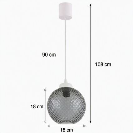Brilagi - LED zsinóros csillár RETRO GLASS 1xE27/60W/230V átm. 18 cm fehér/füstszürke