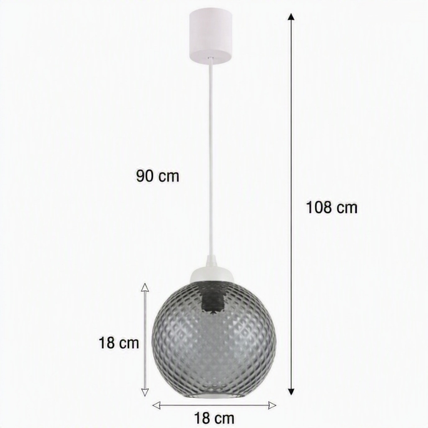 Brilagi - LED zsinóros csillár RETRO GLASS 1xE27/60W/230V átm. 18 cm fehér/füstszürke
