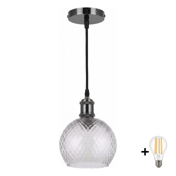 BRILAGI - LED csillár kábelen RETRO GLASS 1xE27/60W/230V átm. 25 cm fekete/füstszürke