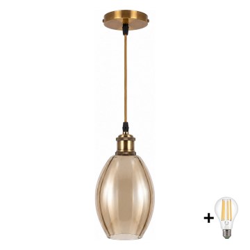 BRILAGI - LED csillár kábelen RETRO GLASS 1xE27/60W/230V Ø 17 cm arany/füstös bézs