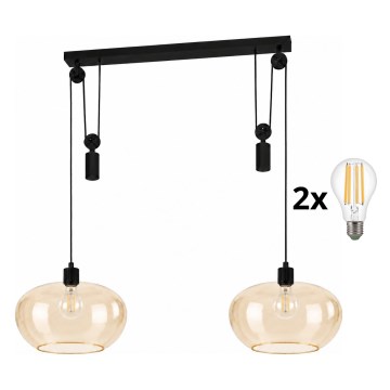 BRILAGI - LED csillár kábelen RETRO GLASS 2xE27/40W/230V fekete/füstös bézs
