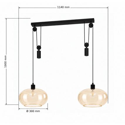 BRILAGI - LED csillár kábelen RETRO GLASS 2xE27/40W/230V fekete/füstös bézs