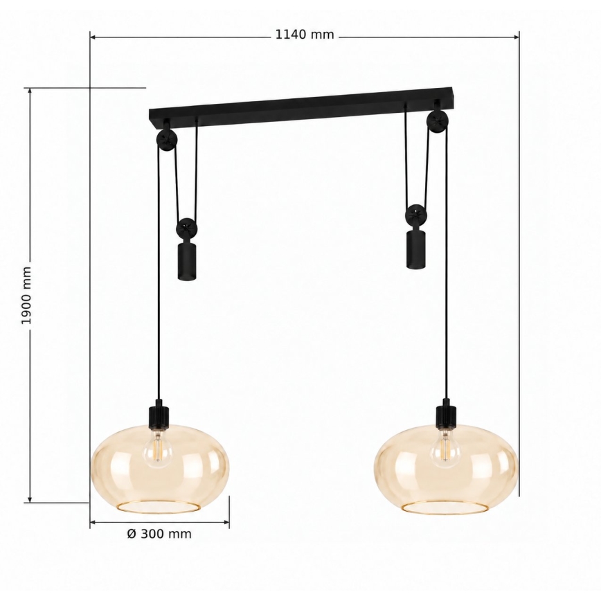 BRILAGI - LED csillár kábelen RETRO GLASS 2xE27/40W/230V fekete/füstös bézs