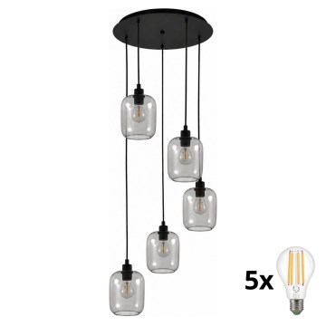 BRILAGI - LED csillár kábelen RETRO GLASS 5xE27/60W/230V fekete/füstszürke