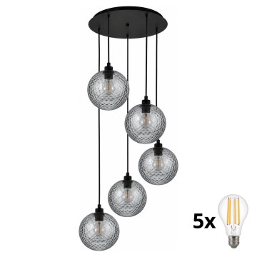 BRILAGI - LED csillár kábelen RETRO GLASS 5xE27/60W/230V fekete/füstszürke