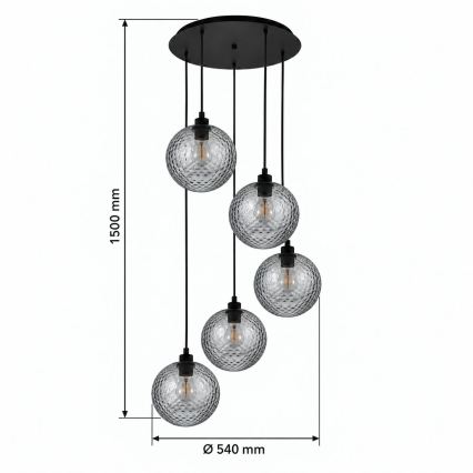 BRILAGI - LED csillár kábelen RETRO GLASS 5xE27/60W/230V fekete/füstszürke