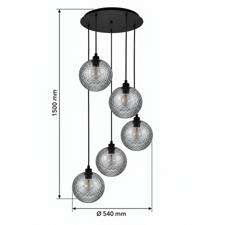 BRILAGI - LED csillár kábelen RETRO GLASS 5xE27/60W/230V fekete/füstszürke