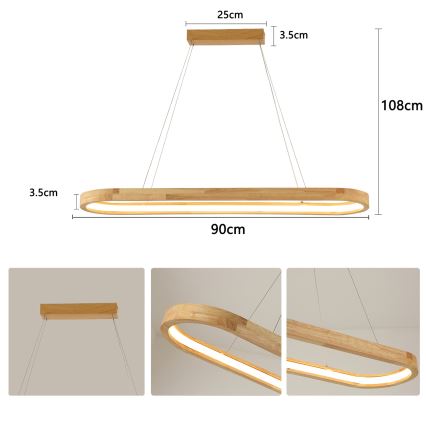 Brilagi - LED csillár kábelen UMEA WOOD LED/40W/230V 90x22 cm fa