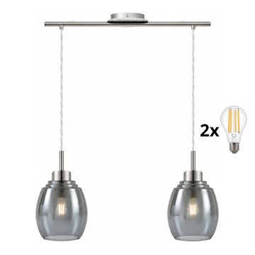 BRILAGI - LED csillár kábellel RETRO GLASS 2xE27/60W/230V matt króm/füstszürke