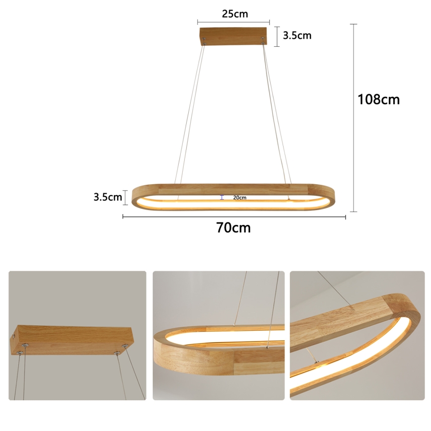 Brilagi - LED csillár kábellel UMEA WOOD LED/30W/230V 70x20 cm fa