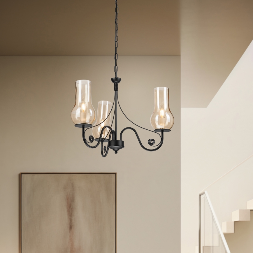 Brilagi - LED Csillár láncon COTTAGE 3xE14/40W/230V fekete/barna