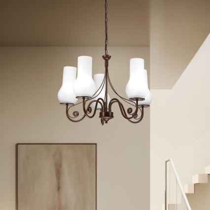 Brilagi - LED Csillár láncon COTTAGE 5xE14/40W/230V barna/fehér