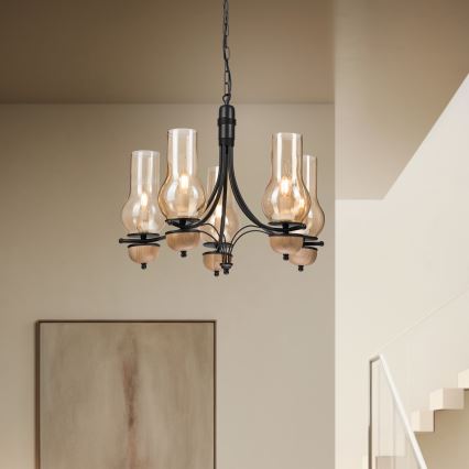 Brilagi - LED Csillár láncon COTTAGE 5xE14/40W/230V bükkfa/barna