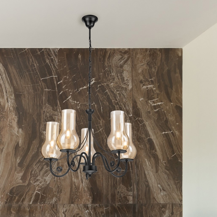 Brilagi - LED Csillár láncon COTTAGE 5xE14/40W/230V fekete/barna