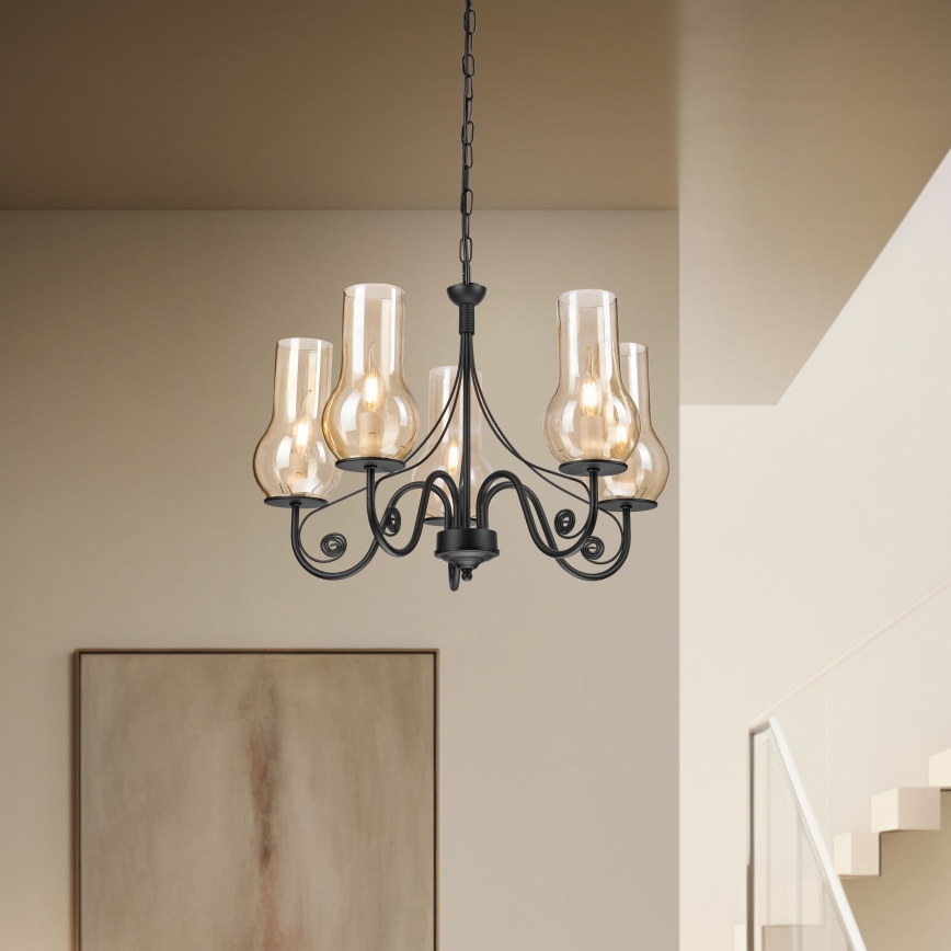 Brilagi - LED Csillár láncon COTTAGE 5xE14/40W/230V fekete/barna