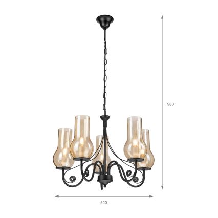 Brilagi - LED Csillár láncon COTTAGE 5xE14/40W/230V fekete/barna