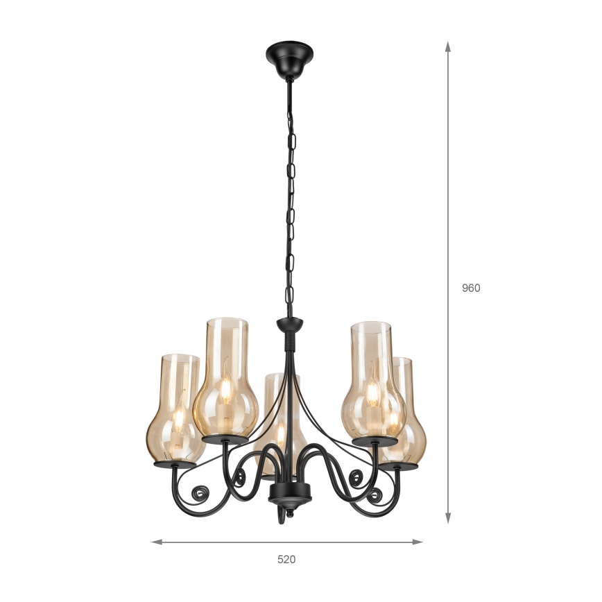 Brilagi - LED Csillár láncon COTTAGE 5xE14/40W/230V fekete/barna