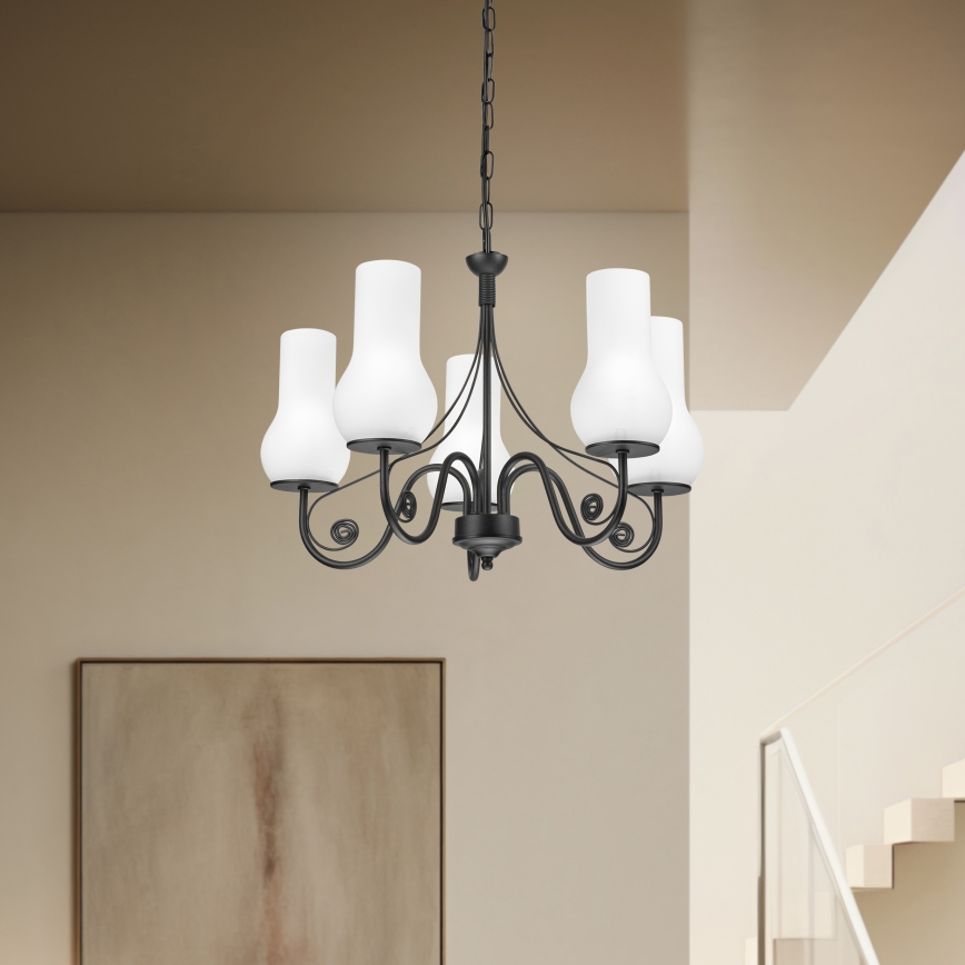 Brilagi - LED Csillár láncon COTTAGE 5xE14/40W/230V fekete/fehér