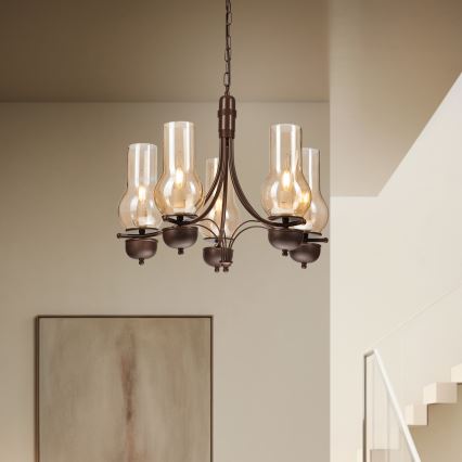 Brilagi - LED Csillár láncon COTTAGE 5xE14/40W/230V tölgy/barna