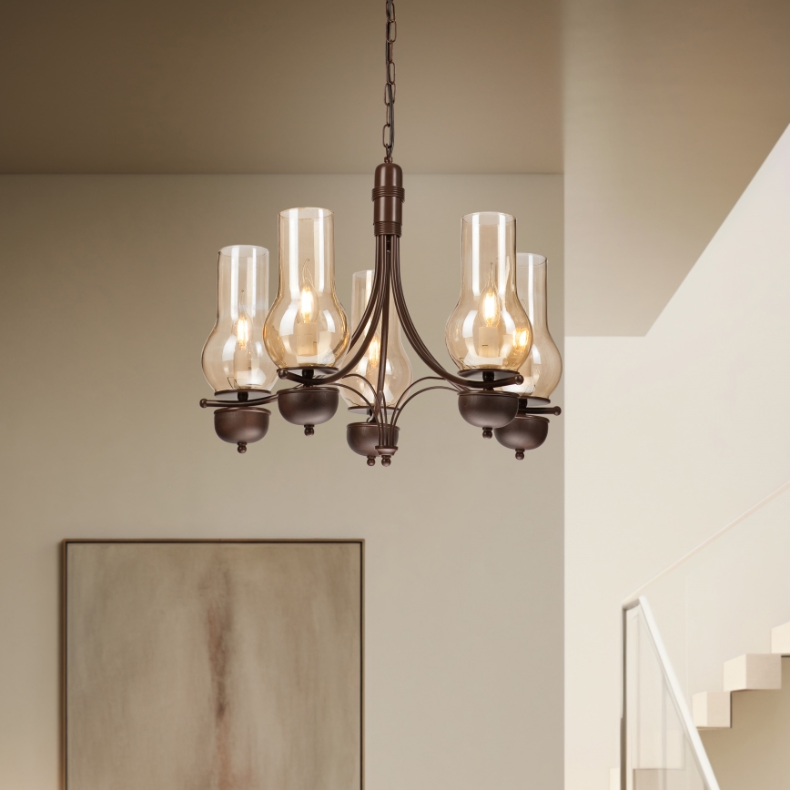 Brilagi - LED Csillár láncon COTTAGE 5xE14/40W/230V tölgy/barna