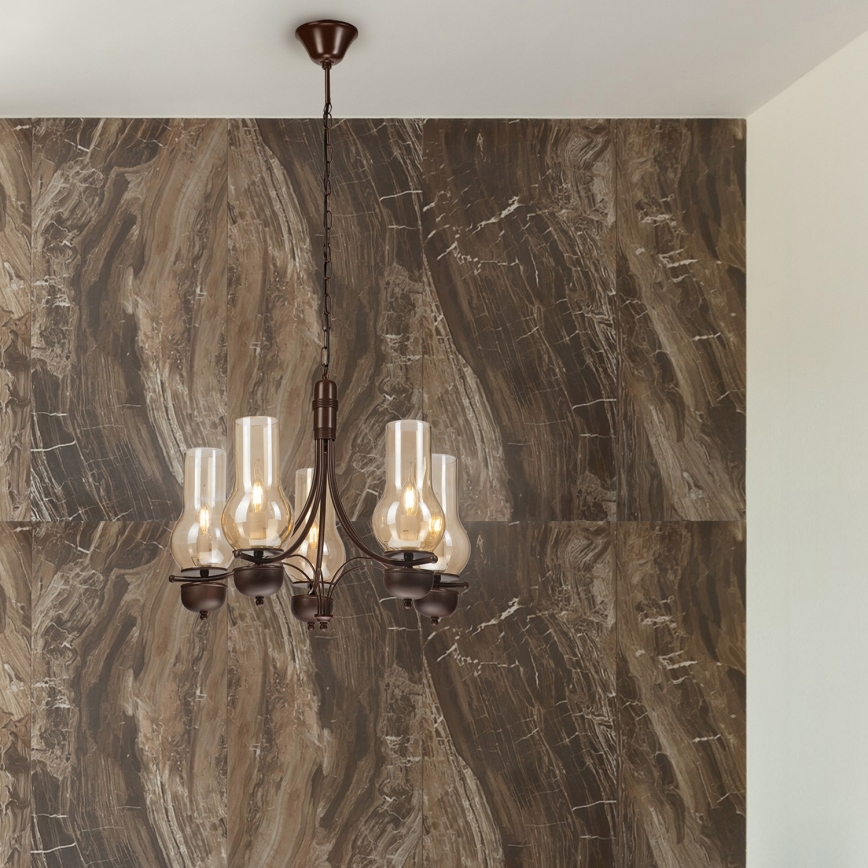 Brilagi - LED Csillár láncon COTTAGE 5xE14/40W/230V tölgy/barna