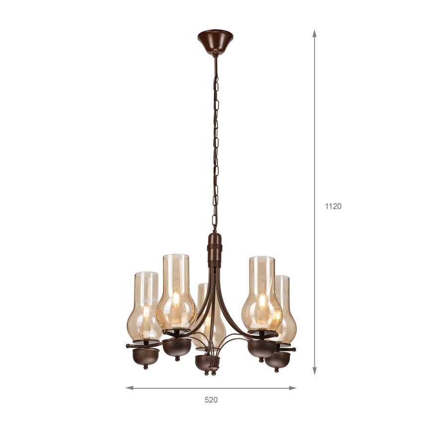 Brilagi - LED Csillár láncon COTTAGE 5xE14/40W/230V tölgy/barna