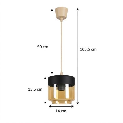 Brilagi - LED csillár RETRO GLASS 1xE27/60W/230V átm. 14 cm bézs/füstszínű bézs/fekete